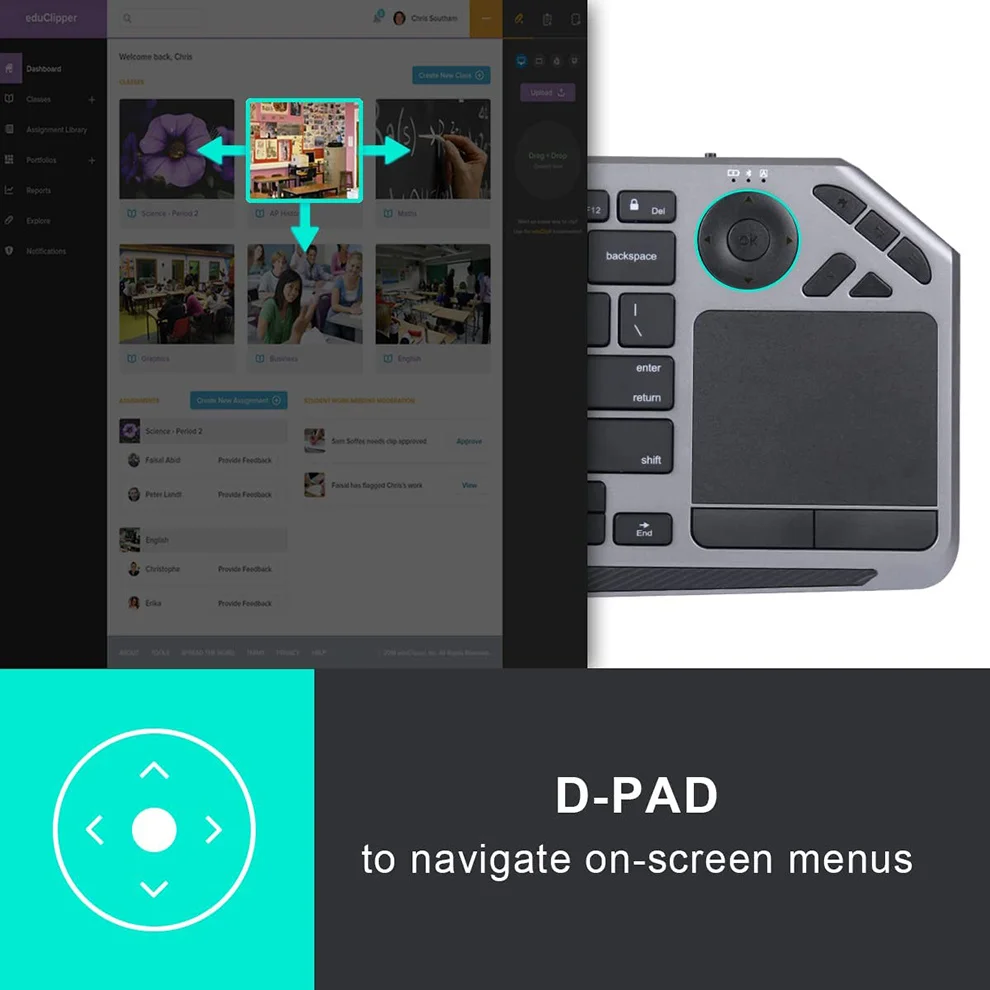 Teclado inalámbrico de TV con panel táctil, dispositivo recargable con Bluetooth, retroiluminado, 7 colores, 2,4G, para Smart TV, iOS, iPhone/IPad - imagen 2