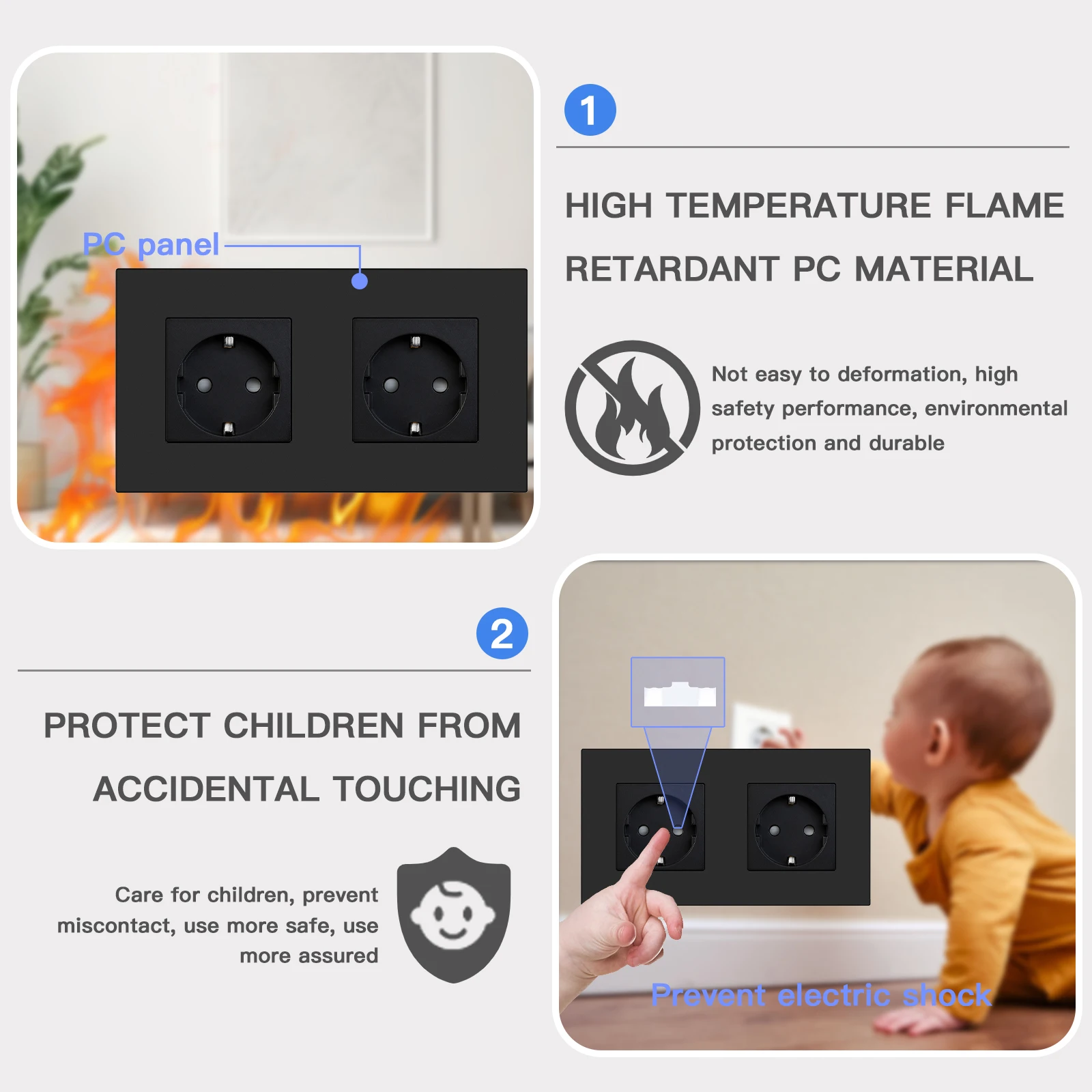 BSEED-enchufe de pared individual de la UE, enchufes USB dobles tipo c, enchufes de corriente triples, cuatro tomas de corriente, puerto USB C 2.1A, marco de plástico - imagen 5