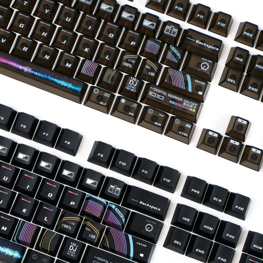 2 juegos de teclas de DJ, teclas transparentes negras de 160 + 114 teclas, perfil de cereza, Material PBT, teclas para teclado mecánico - imagen 3