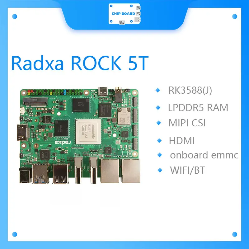 Radxa Radxa ROCK 5T RK3588,rockchip, CPU de 8 núcleos Puertos Ethernet duales de 2,5G LPDDR5 Grado industrial