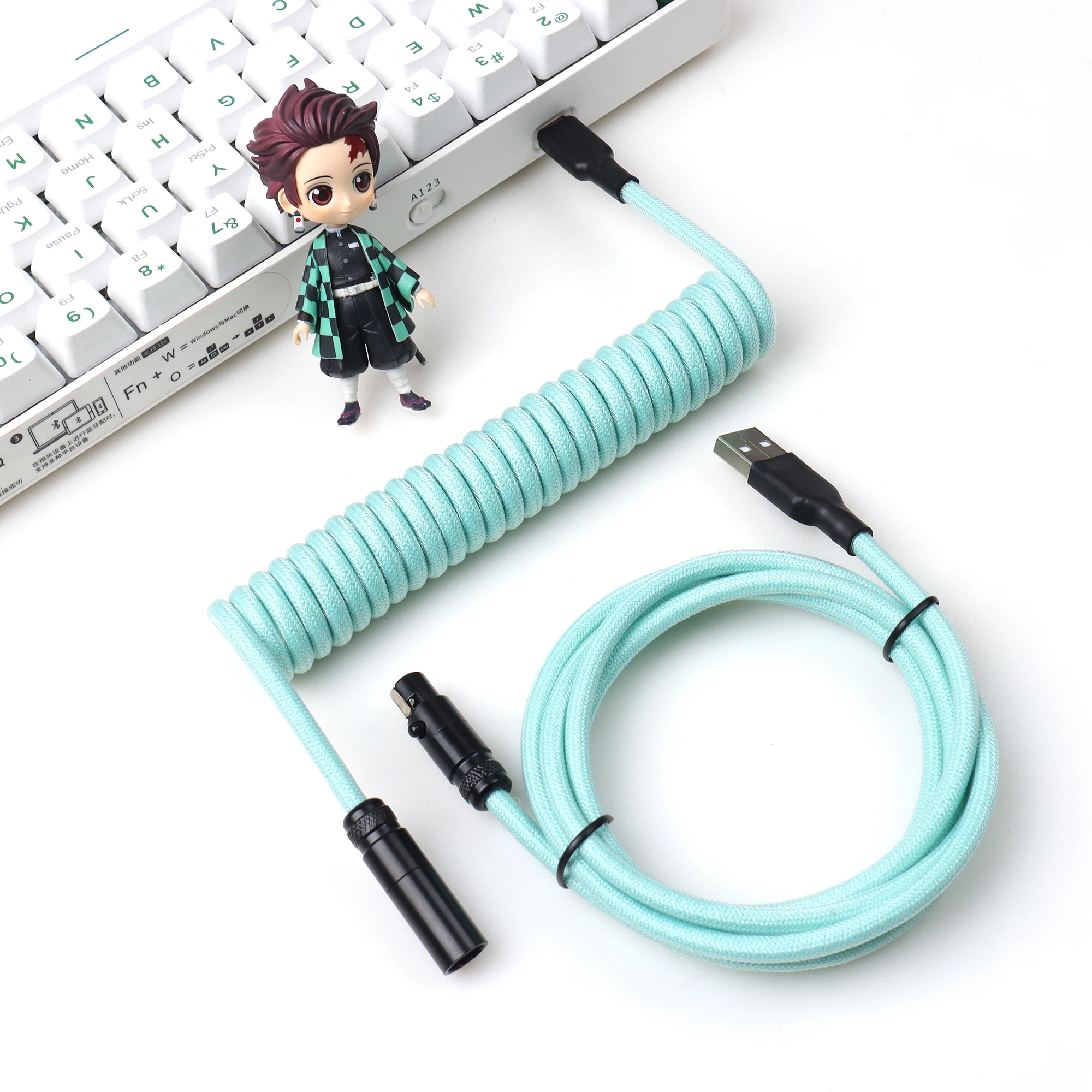 【 LANO 】 Cable Paracordado en espiral Mini XLR USB a tipo C para teclado mecánico Cable de teclado USB trenzado Múltiples opciones de color