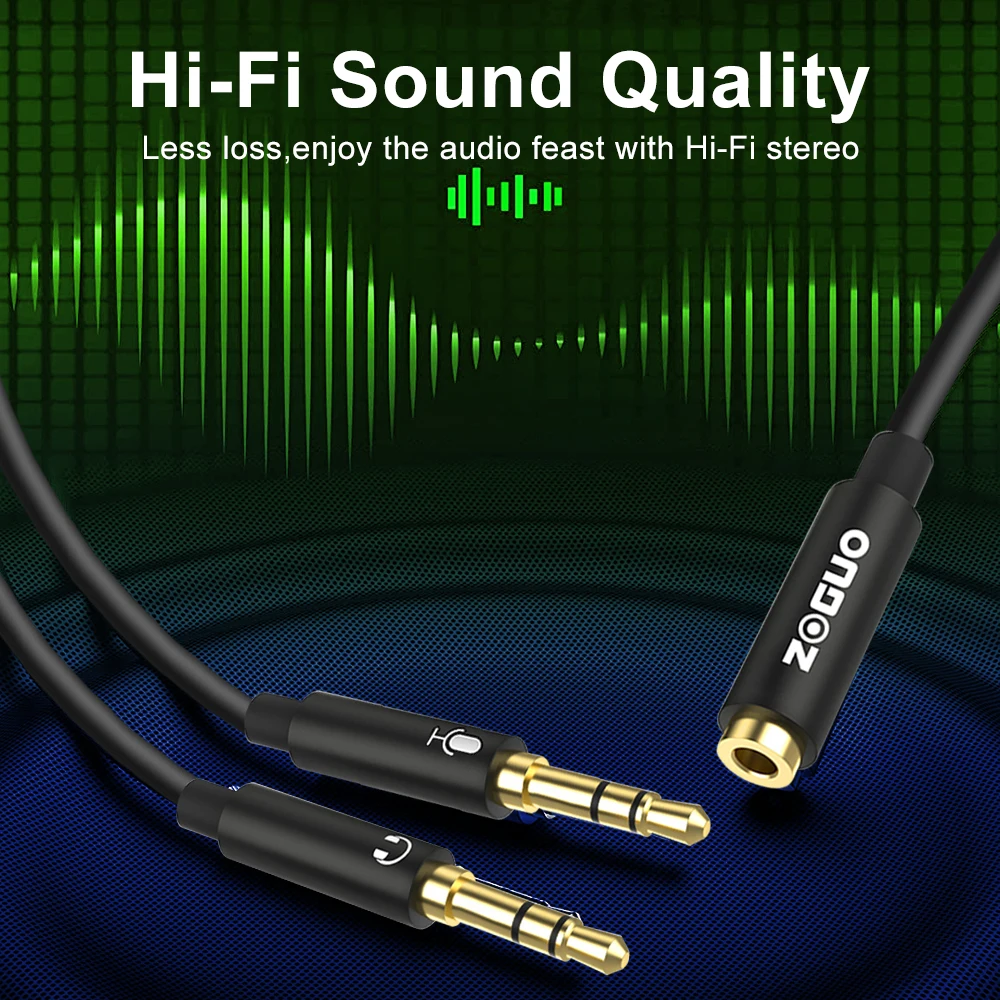 ZOGUO-Divisor de auriculares 3,5mm hembra a 2 Dual 3,5mm macho, Cable de Audio, micrófono, Conector estéreo, auriculares para juegos de ordenador - imagen 5