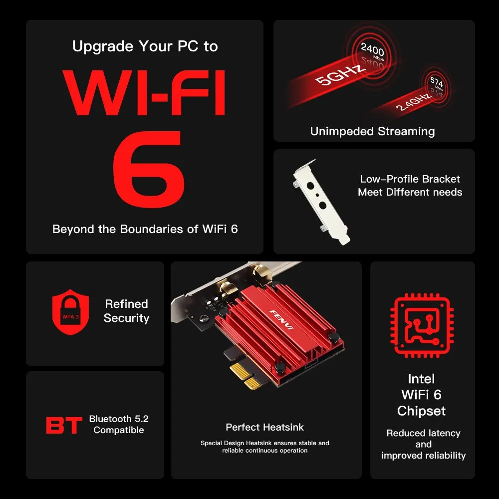 Adaptador WiFi 6 AX3000, 2,4G, 5G, 3000Mbps, tarjeta de red de banda Dual, Bluetooth 5,2, receptor Wi-Fi Dongle para Windows 10, 11, Linux AX200 - imagen 2