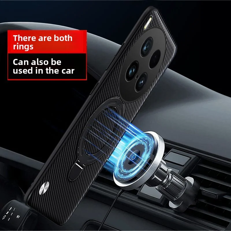 Para Magsafe funda con soporte giratorio magnético para Huawei Mate 70 Air fibra de carbono PU cuero mate cubierta de teléfono a prueba de golpes - imagen 3