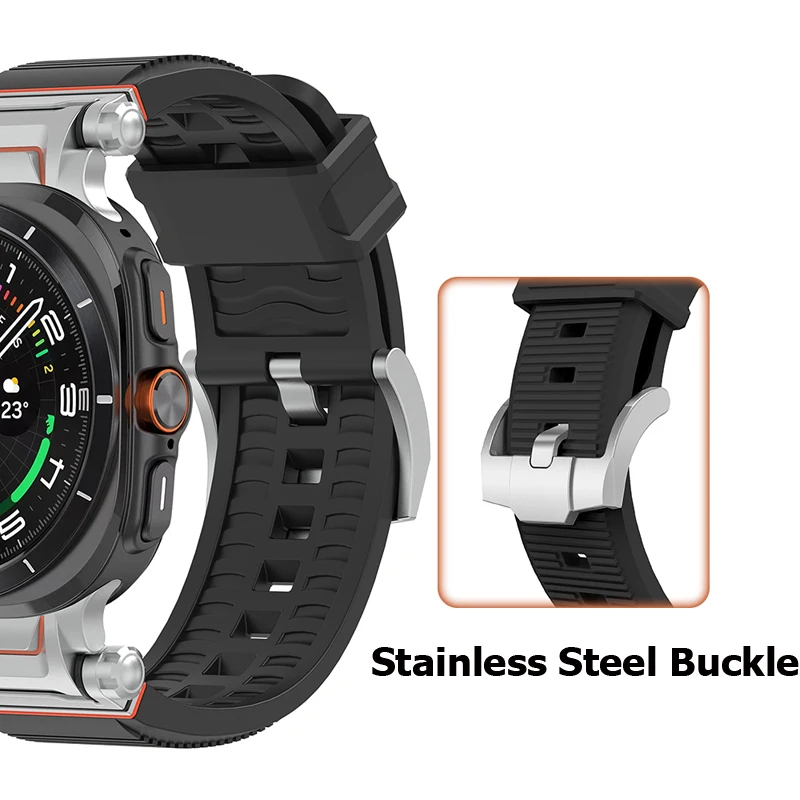 Correa deportiva de silicona + Metal para Samsung Galaxy Watch Ultra, correa estilo Mecha de 47mm, pulsera con extremo curvo sin huecos - imagen 4