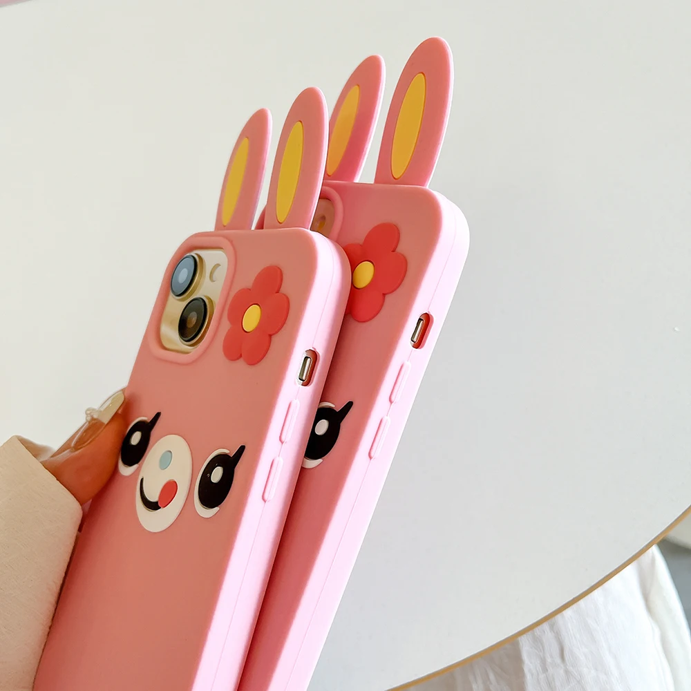 Funda de teléfono bonita con conejo de dibujos animados en 3D para IPhone 12, 15, 14, 13, 16 Pro Max Plus, funda suave a prueba de golpes para Iphone 16pro 15pro 14pro 11 - imagen 3