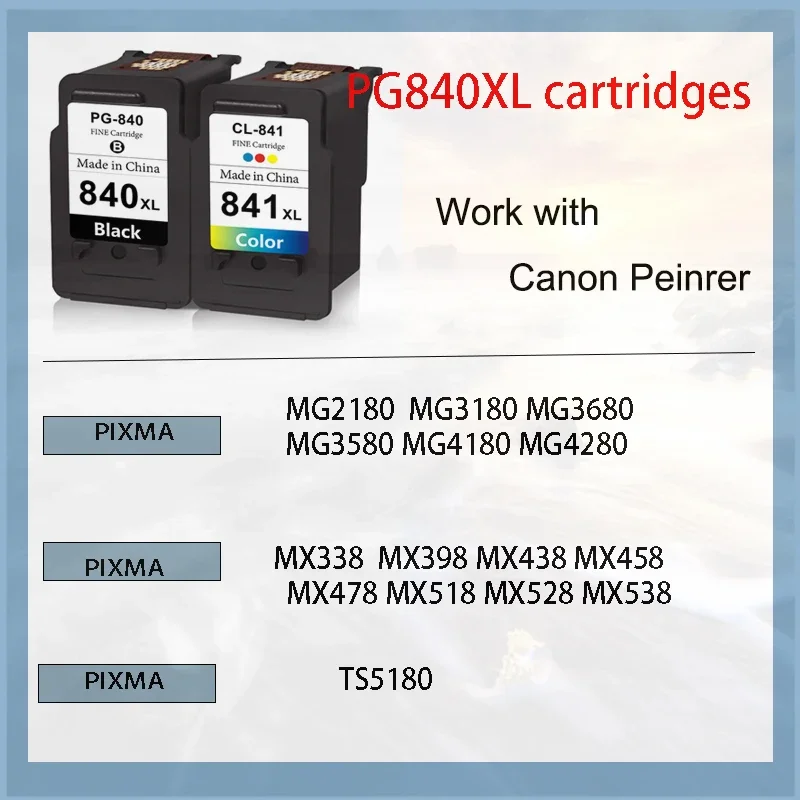 Cartucho de tinta para impresora Canon MX378, MX398, MX438, MX470, MX478, MX518, MX524, MX398, MX458, MX528, MX538, PG840XL, CL841XL - imagen 2