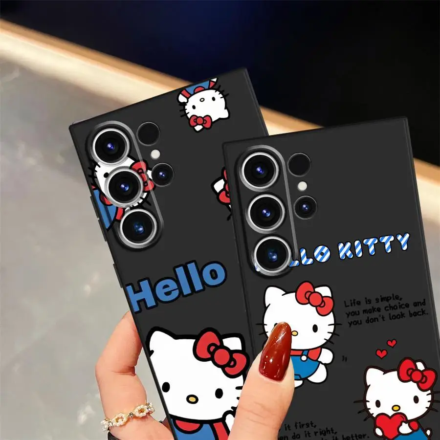 Funda de teléfono suave negra para Samsung Galaxy S24 Plus S25 Edge S21 FE S23 Ultra S20 moda Hello Kitty dibujos animados - imagen 2