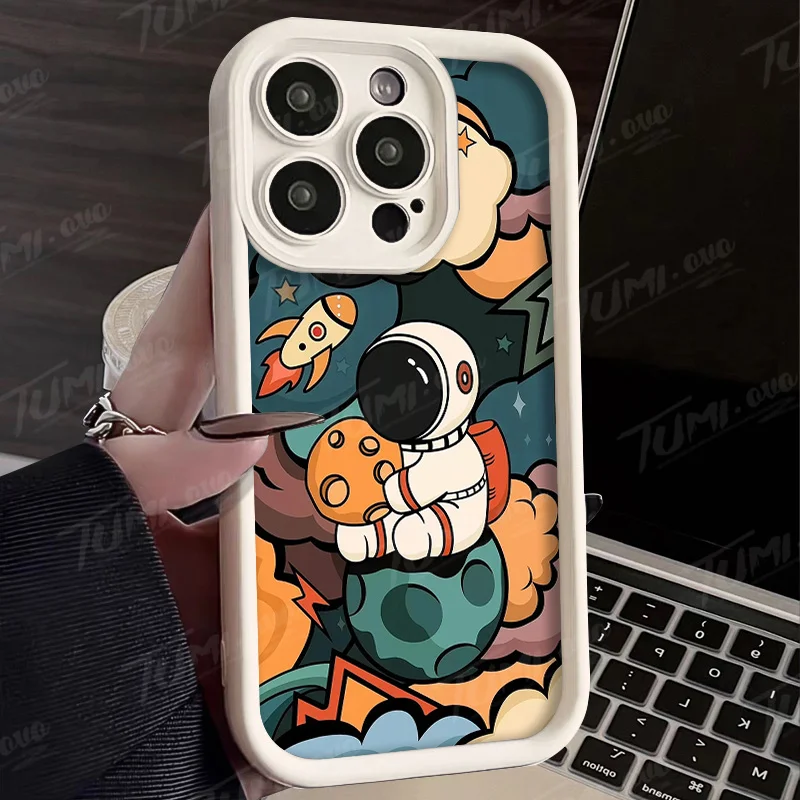 Funda de teléfono de silicona con dibujos animados de astronauta para Samsung Galaxy S24 Ultra S23 FE S22 S21 Plus FE A54 A34 A14 A73 A53 A33 5G, cubierta mate - imagen 2