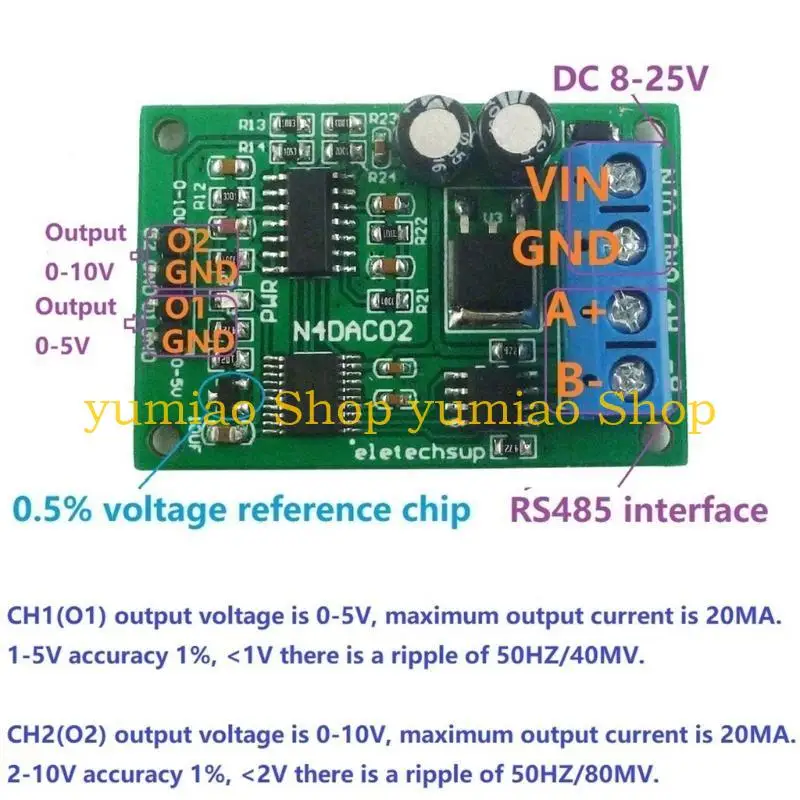 587B N4DAC02 12V 24V 2CH 0-5V 0-10V PWM A Voltaje Convertidor analógico Módulo DAC RS485 - imagen 5