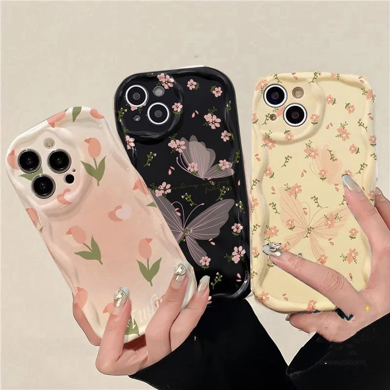 Funda para OPPO A78 A79 A98 A58 A38 A60 Reno 10 5G 8 11 Pro 8T 5G Reno 7 4G 5 6 Lite 7Z 8Z funda de silicona flor ondulada mariposa