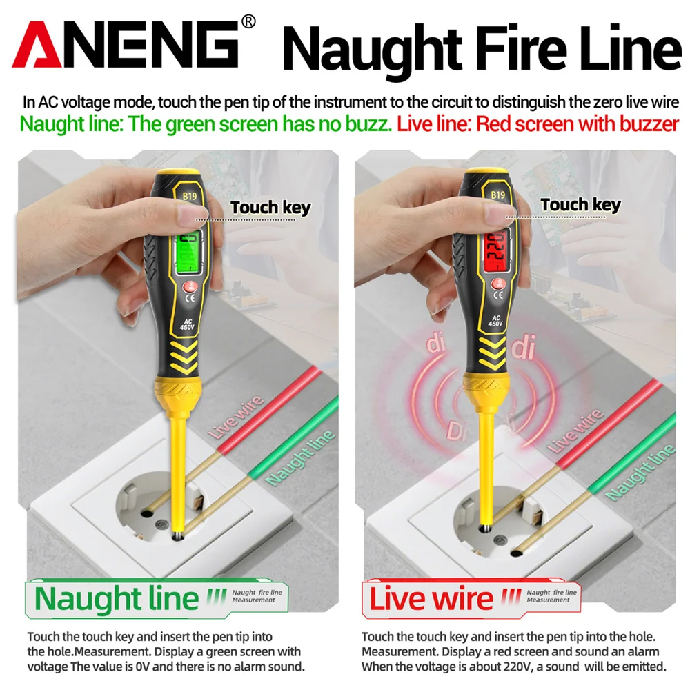 ANENG B19 pluma probadora 30-1000V medidor Detector de voltaje voltímetro zumbador alarma prueba sin contacto herramientas de buscador de punto de interrupción de diagnóstico - imagen 5