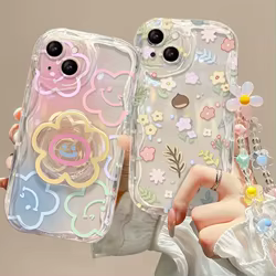 Funda transparente iPhone 15 Pro Max con flores y borde ondulado