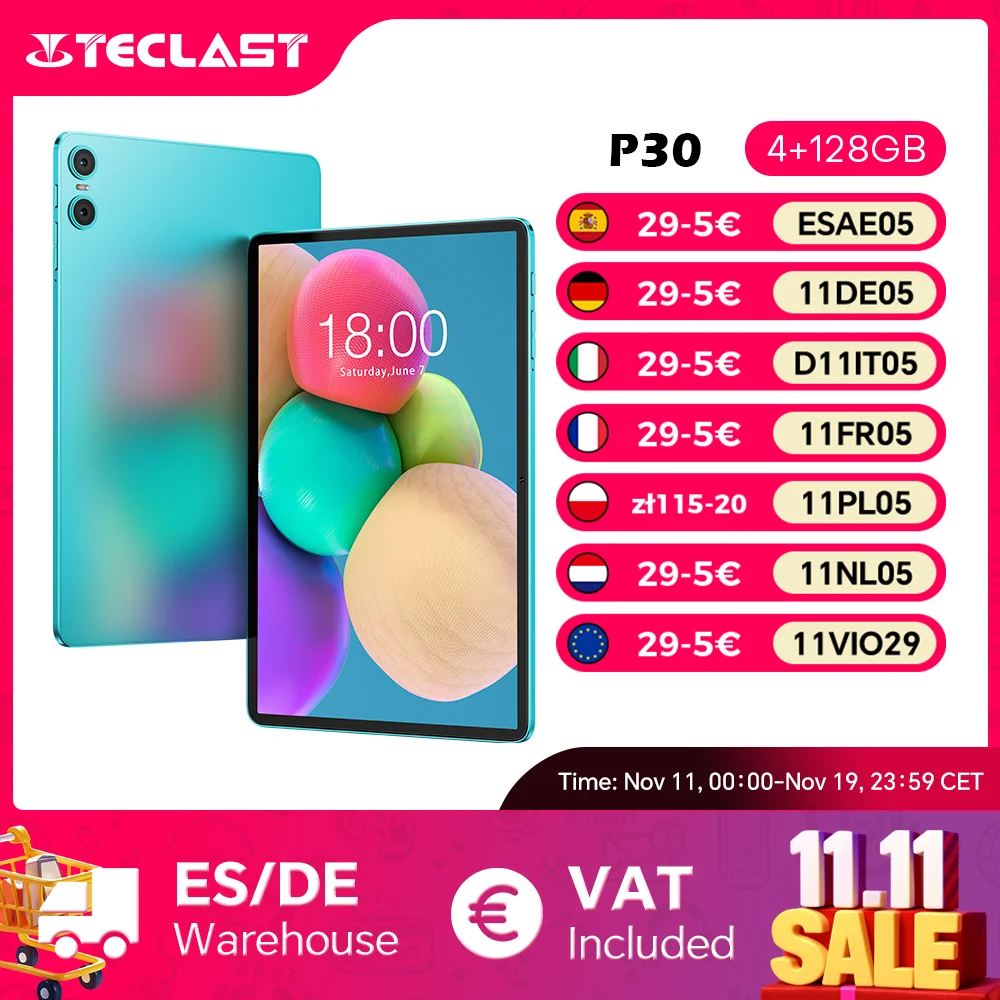 Teclast P30 Android 14 Tablet with 10.1" IPS Display, Max 12GB RAM, 128GB ROM, UNISOC T606 Octa-Core, Type-C, 3.5mm Jack, Widevine L1