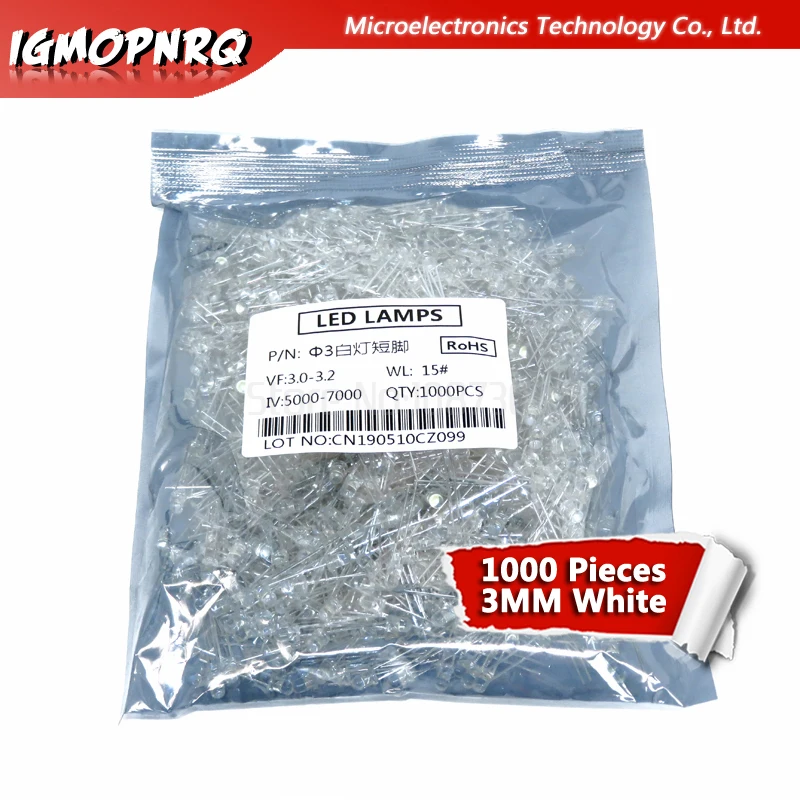 1000 Uds azul verde rojo amarillo blanco 3mm diodos emisores de luz led - imagen 3