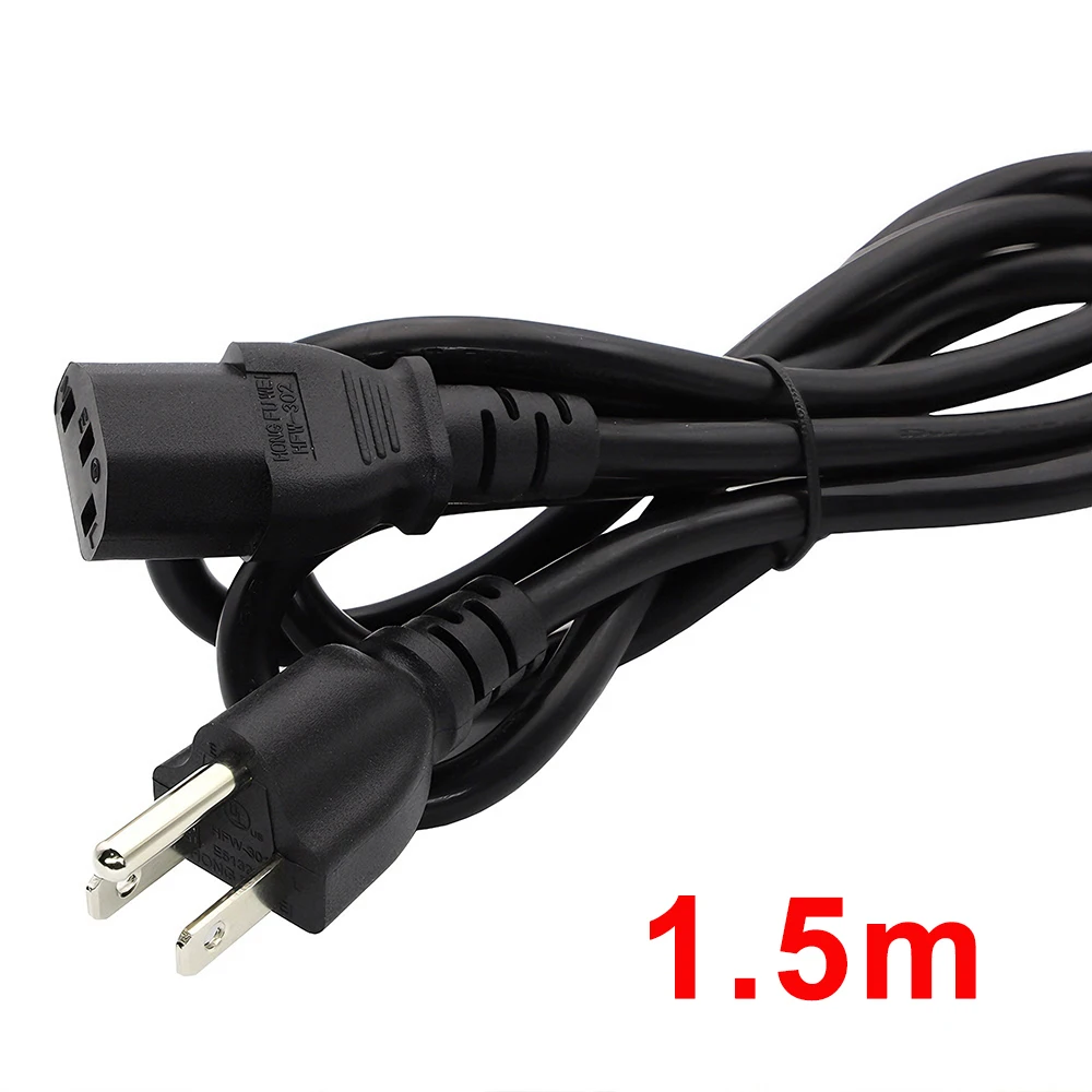 1,5 m US NEMA 5-15P a IEC C13 Cable de alimentación de CA 3 pines enchufe de EE. UU. Cable de alimentación Universal 10A 125V Cable de extensión negro 18AWG 1 ud.