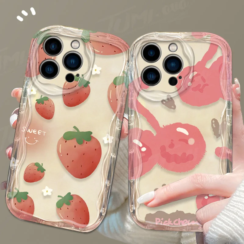Funda de silicona transparente para iPhone, carcasa con forma de fresa, fruta naranja, onda 3D, 15, 14, 13, 12, 11 Pro Max, X, XR, XS, 8, 7, 6, 6S Plus, SE, 2020 - imagen 2