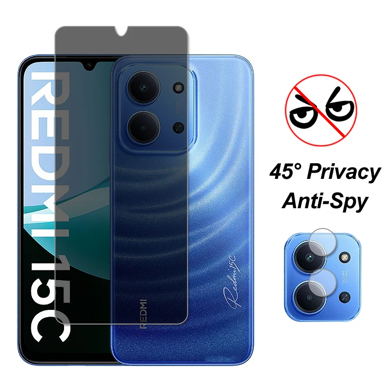 Para Xiaomi Redmi 15C vidrio Xiaomi Redmi 15C Protector de pantalla privacidad vidrio templado película protectora de lente de cámara de teléfono Redmi 15C
