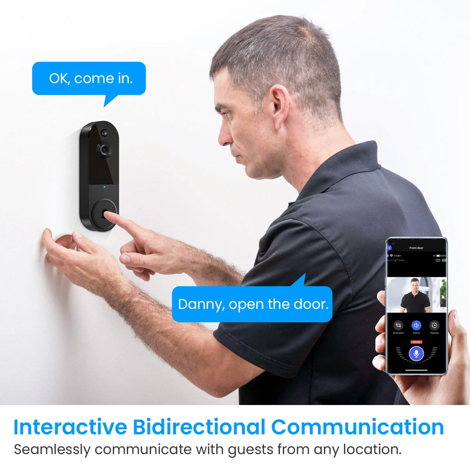 Timbre seguro con cámara, timbre de vídeo inalámbrico resistente al agua, detección de movimiento, cámara electrónica para protección de seguridad del hogar