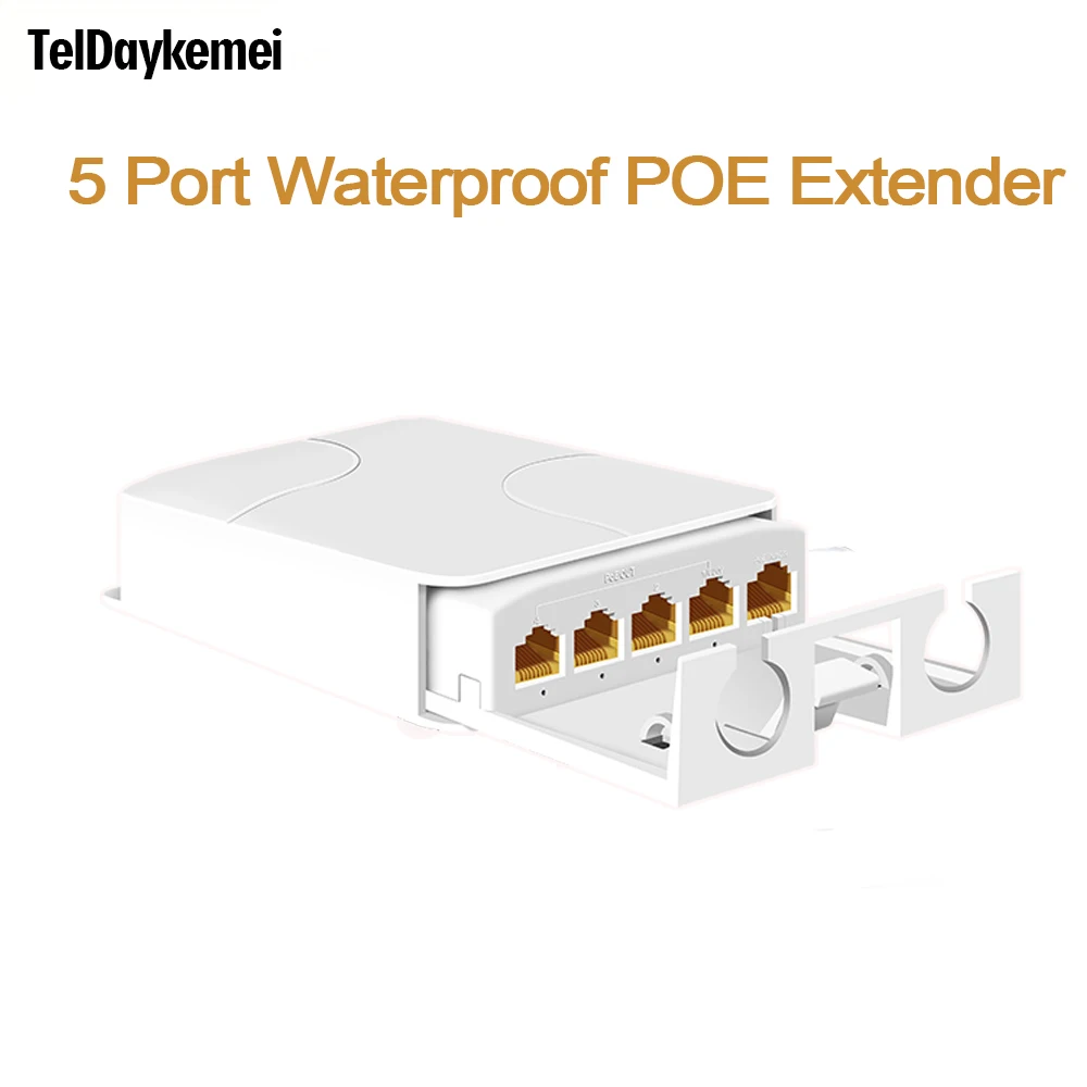 Extensor POE resistente al agua de 5 puertos repetidor de 4 puertos 100/1000Mbps red exterior IP55 VLAN 44-57V para cámara POE Wierless AP