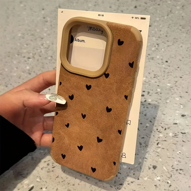 Funda de teléfono de piel de cordero mate de lujo con corazón de amor pequeño para iPhone 17 16 Pro Max 15 14 13 12 11 XS Max XR X 16 Plus - imagen 4