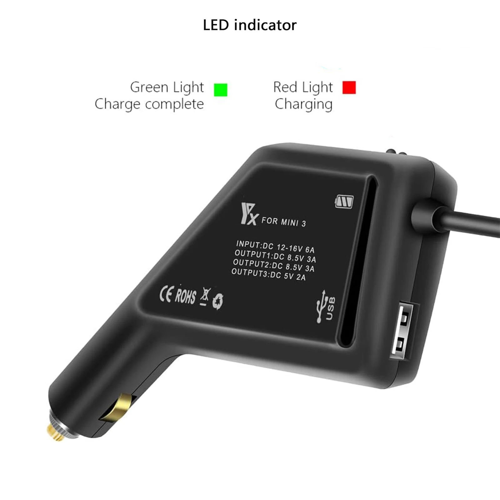 Cargador de batería 3 en 1 para DJI Mini 4 Pro/Mini 3 Pro, adaptador de cargador de coche doble USB de carga rápida para accesorios de Control DJI RC - imagen 2