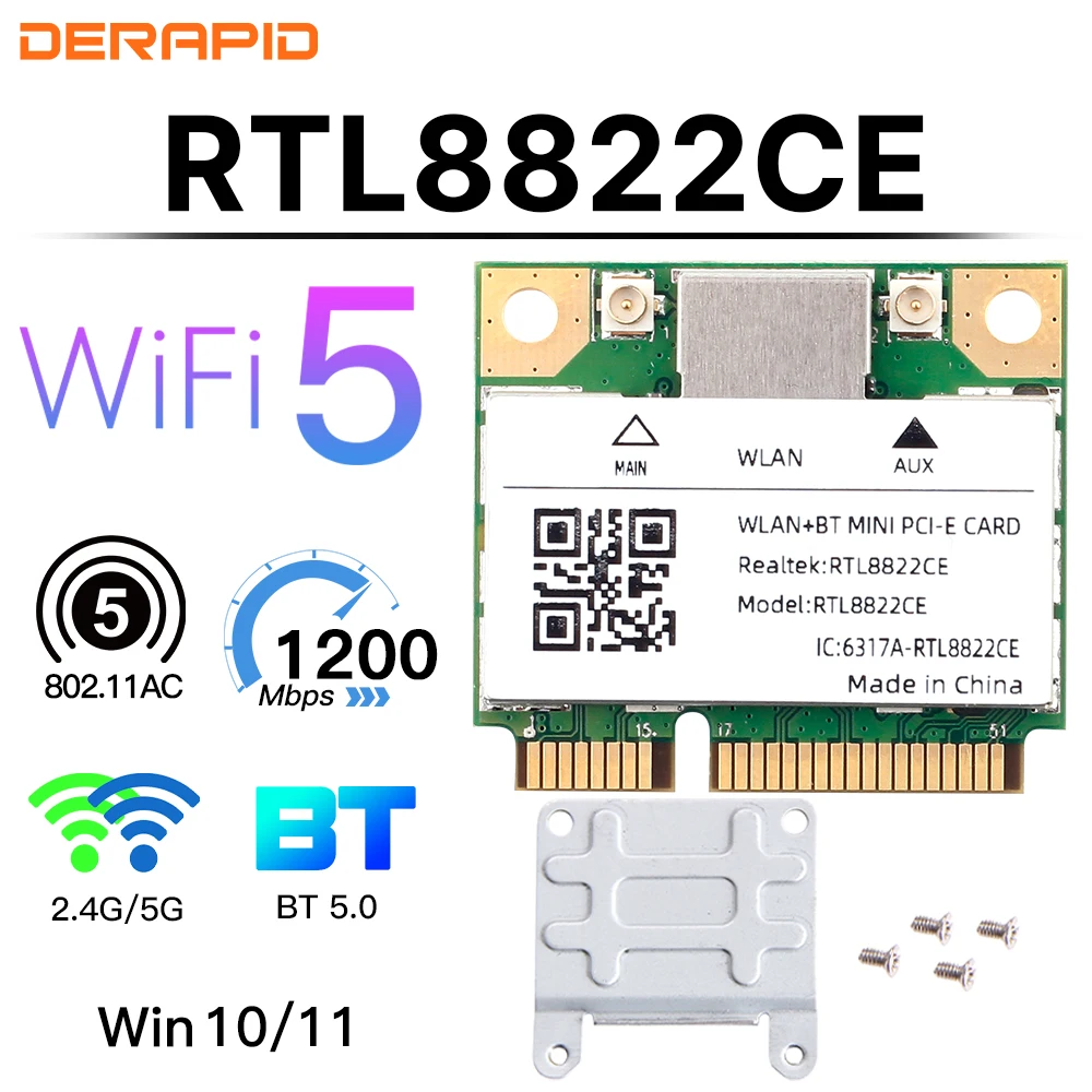Mini Pcie RTL8822CE de doble banda, tarjeta WiFi de 1200Mbps, adaptador inalámbrico Bluetooth 5,0, dongle WIFI 802.11ac para Win10/11, mejor 7260HMW