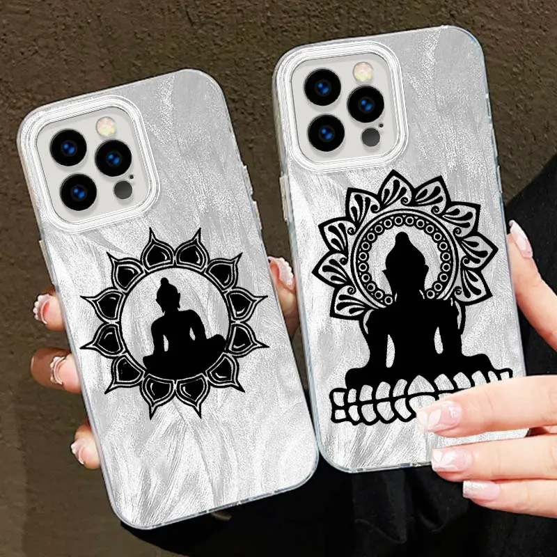 Funda con patrón de Buda artístico para Apple iPhone 16 16E 15 14 13 12 11 8 XS X Pro Max, funda de teléfono con textura de plumas