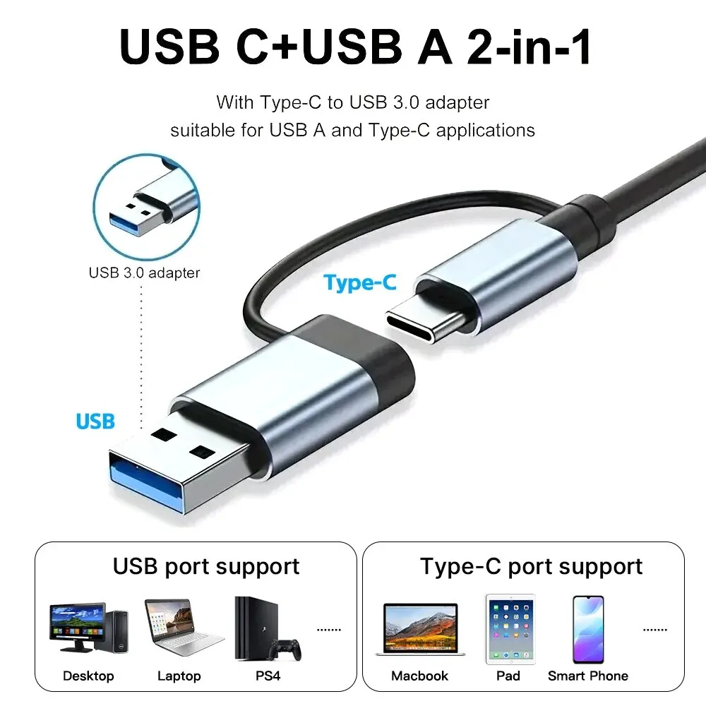 Concentrador de red USB 8 en 2, divisor múltiple de alta velocidad para PC/portátil/Macbook Pro/Switch, tipo C/USB3.0 a TF/PD + 3,5mm de Audio 5 en 2 - imagen 4
