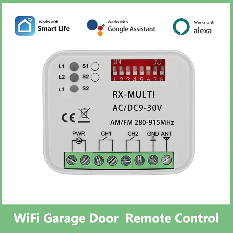 Interruptor Universal de 280-915MHz, receptor de Control remoto para puerta de garaje, WIFI, CA, CC, 9-30V, módulo de interruptor, relé, abridor de puerta