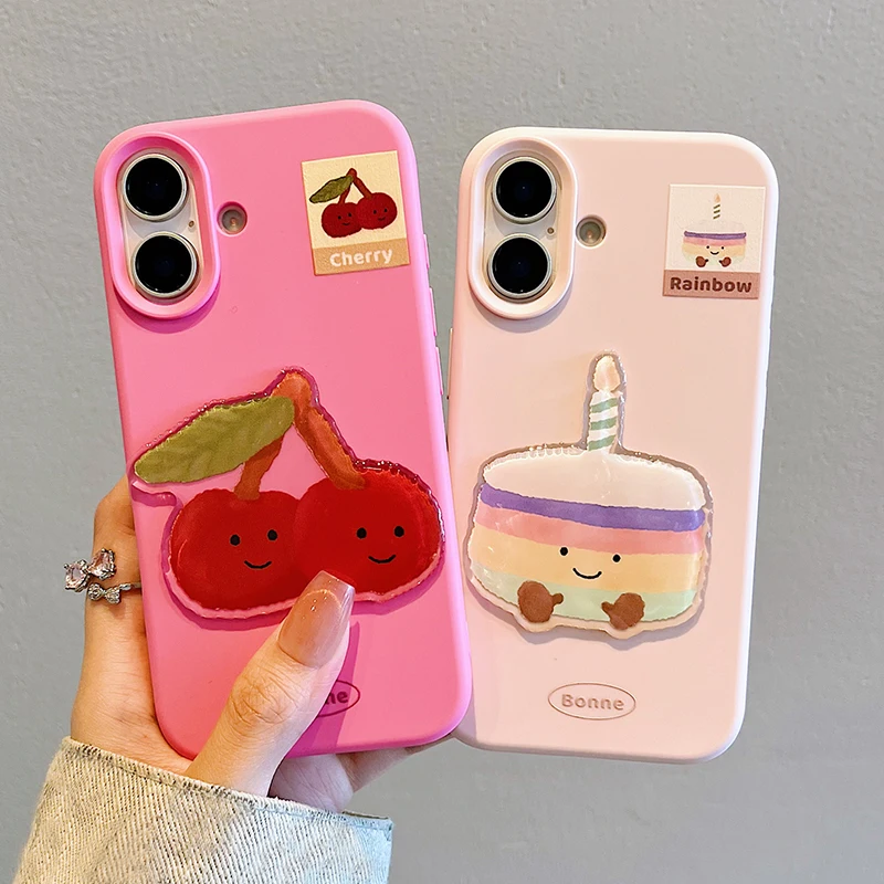 Funda de teléfono Ins con dibujos divertidos de pastel de cereza y postre para iPhone 16 Pro Max 17 15 13 14, Funda trasera suave bonita - imagen 2