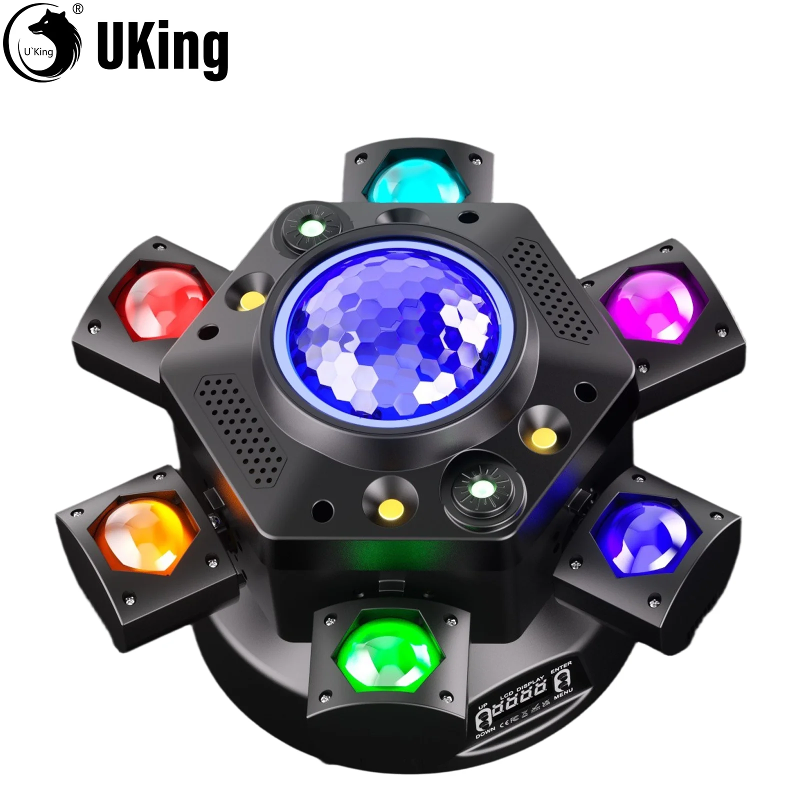 U'King-luz con cabezal móvil de seis brazos, 120W, con efecto de rotación de bola mágica, haz LED DMX RGBW, iluminación estroboscópica con efecto de escenario para fiesta - imagen 2