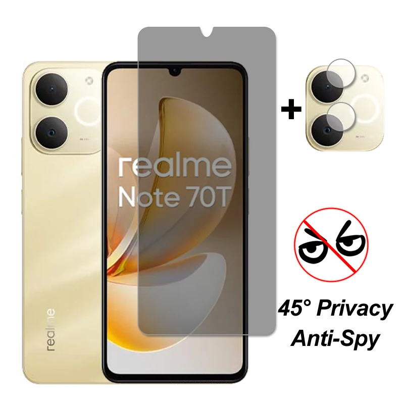 Para Realme Note 70T vidrio Realme Note 70T Protector de pantalla privacidad vidrio templado película protectora de lente de cámara en Realme Note 70T