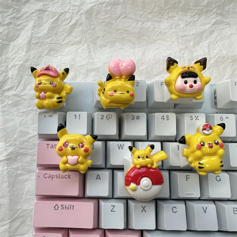 Lindo dibujo animado Pikachu Keycap DIY hecho a mano teclado mecánico personalizado Keycap chica regalo Ecs Keycap teclado Decoración