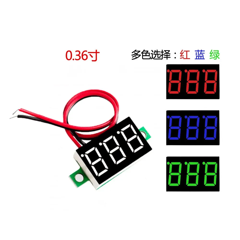 0,28 0,36 pulgadas DC 0-30V LED Mini voltímetro digital pantalla LED azul/rojo/verde voltímetro medidor de voltaje Panel medidor 2 3 cables