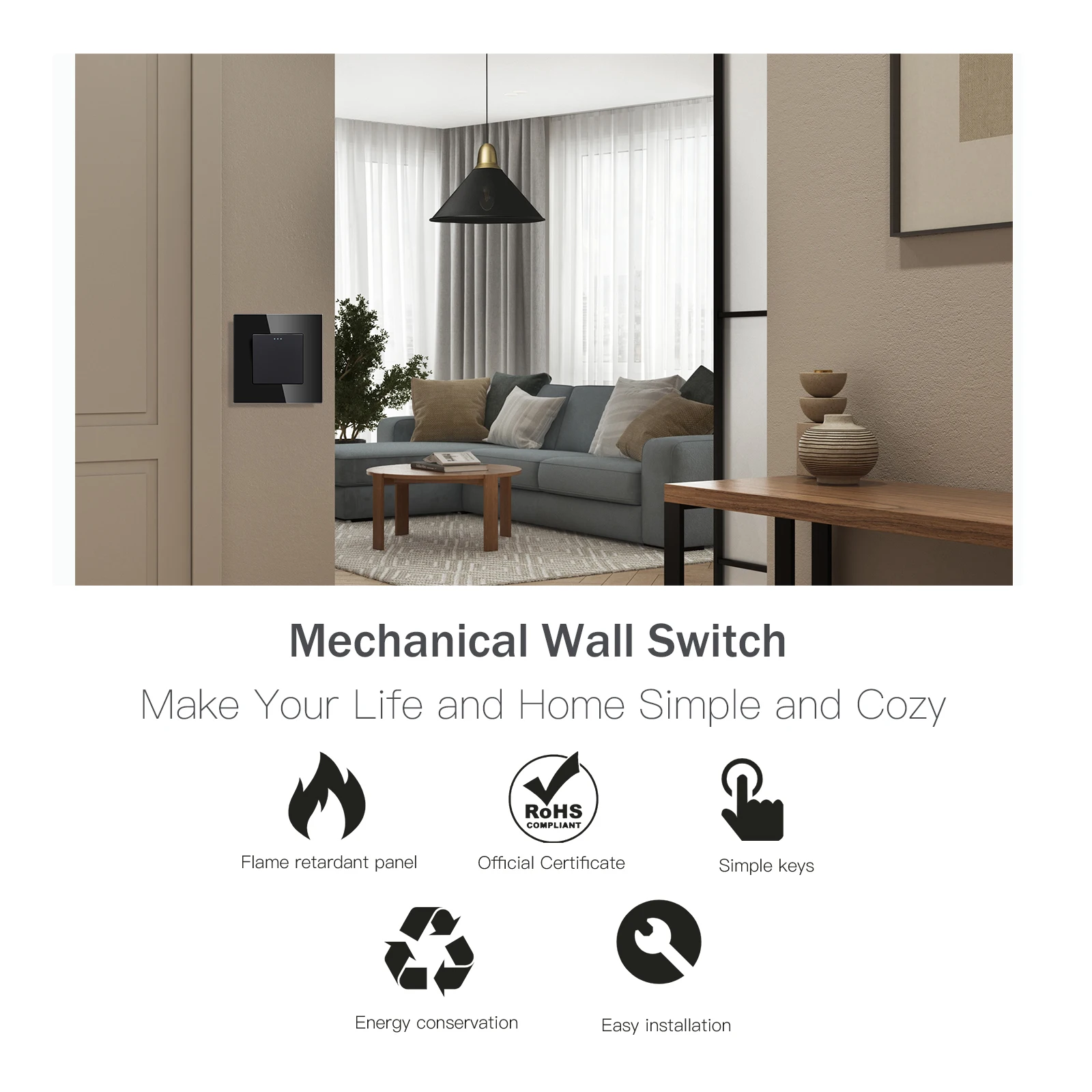 BSEED 1/2/3 interruptor de luz mecánico enchufe de pared de 1 vía puertos de carga USB tipo c enchufes de corriente de la UE Panel de vidrio 16A - imagen 3