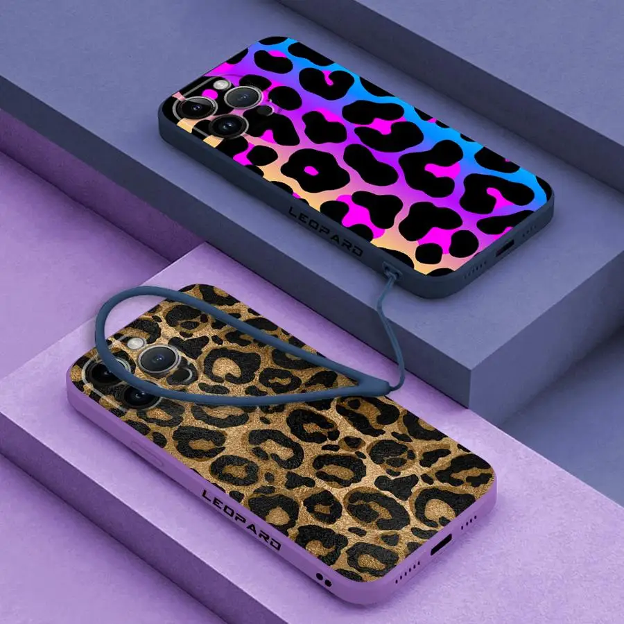 Funda de teléfono con patrón de leopardo para iPhone SE 16 15 Plus 13 Pro 12 Mini 14ProMax XS Max 16e 11 8 7 XR, funda suave
