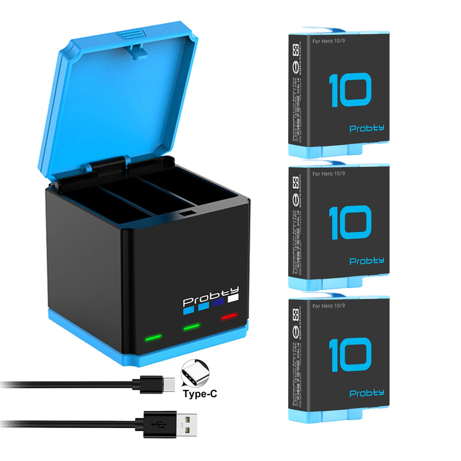 Paquete de 3 baterías de 1850mAh para GoPro 10 9 3 ranuras cargador caja de carga para GoPro Hero 9 10 accesorios