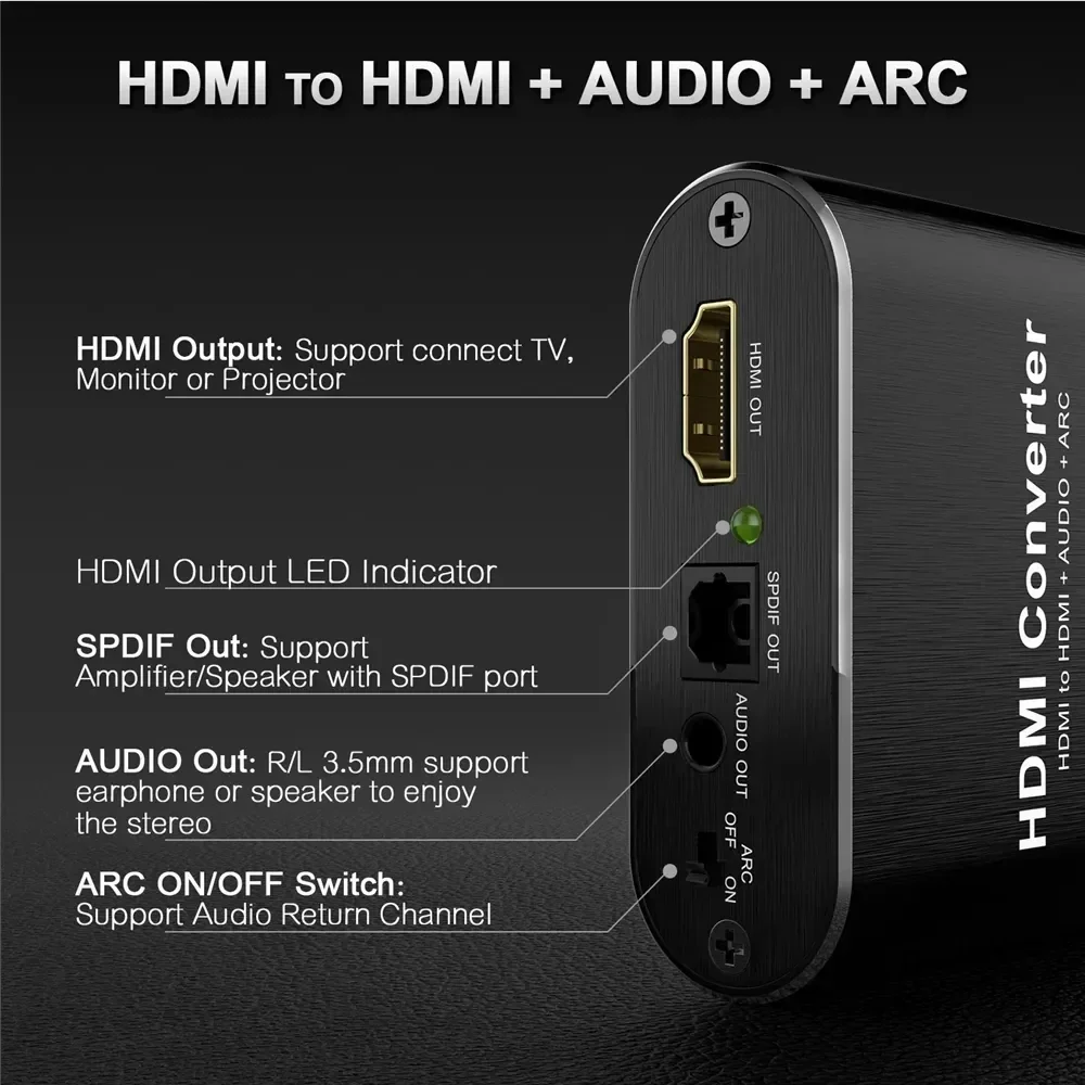 Extractor de audio HDMI 4K con interruptor de retorno ARC HDMI a óptico Toslink SPDIF + convertidor de audio de 3,5 mm para PS5 Xbox TV - imagen 4
