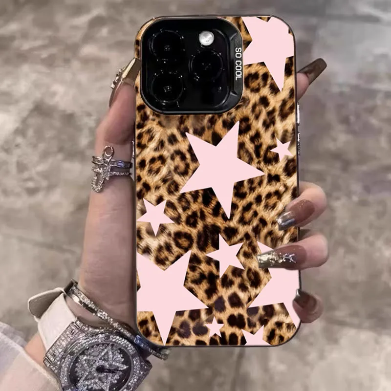 Funda de teléfono con estampado de leopardo y estrella rosa para Xiaomi Redmi 12 13 13C 14C 15C Redmi Note 14 13 12 Pro Plus 5G 11 10 TPU + cubierta de parachoques de PC