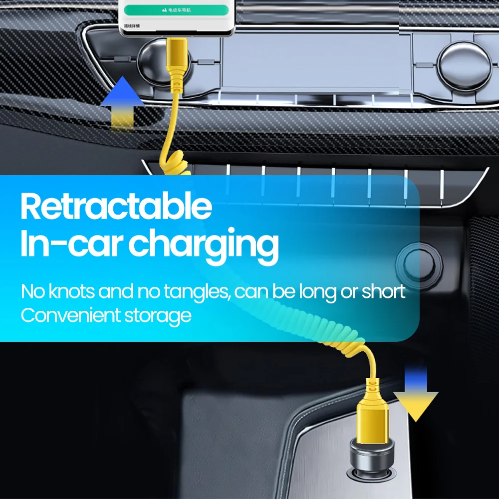 Cable de datos de carga súper rápida para teléfono móvil USB/tipo-c a tipo c de 66W para iPhone15/16 Huawei Xiaomi cable de carga de resorte para coche - imagen 3