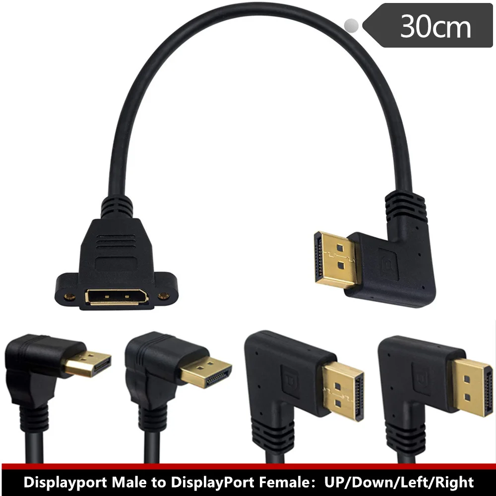Adaptador de Cable de extensión de montaje en Panel DisplayPort, codo de ángulo de 90 grados, esquina DP 1,2 v, macho a hembra, tornillo de enchufe de Cable 2k @ 144Hz