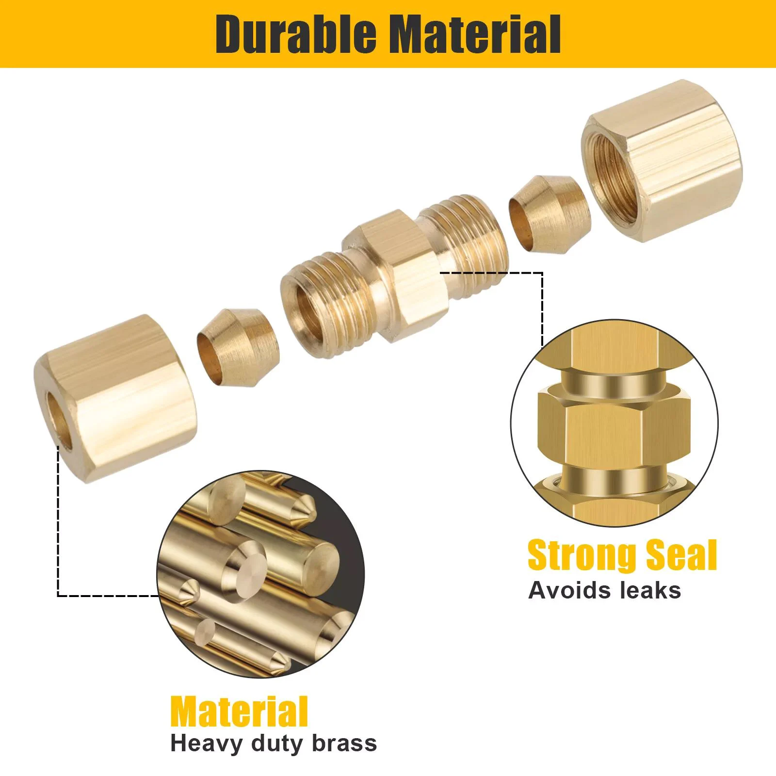 12 unids/set Unión de ajuste de compresión de línea de freno de latón recto conector de tubo OD de 3/16 " - imagen 3