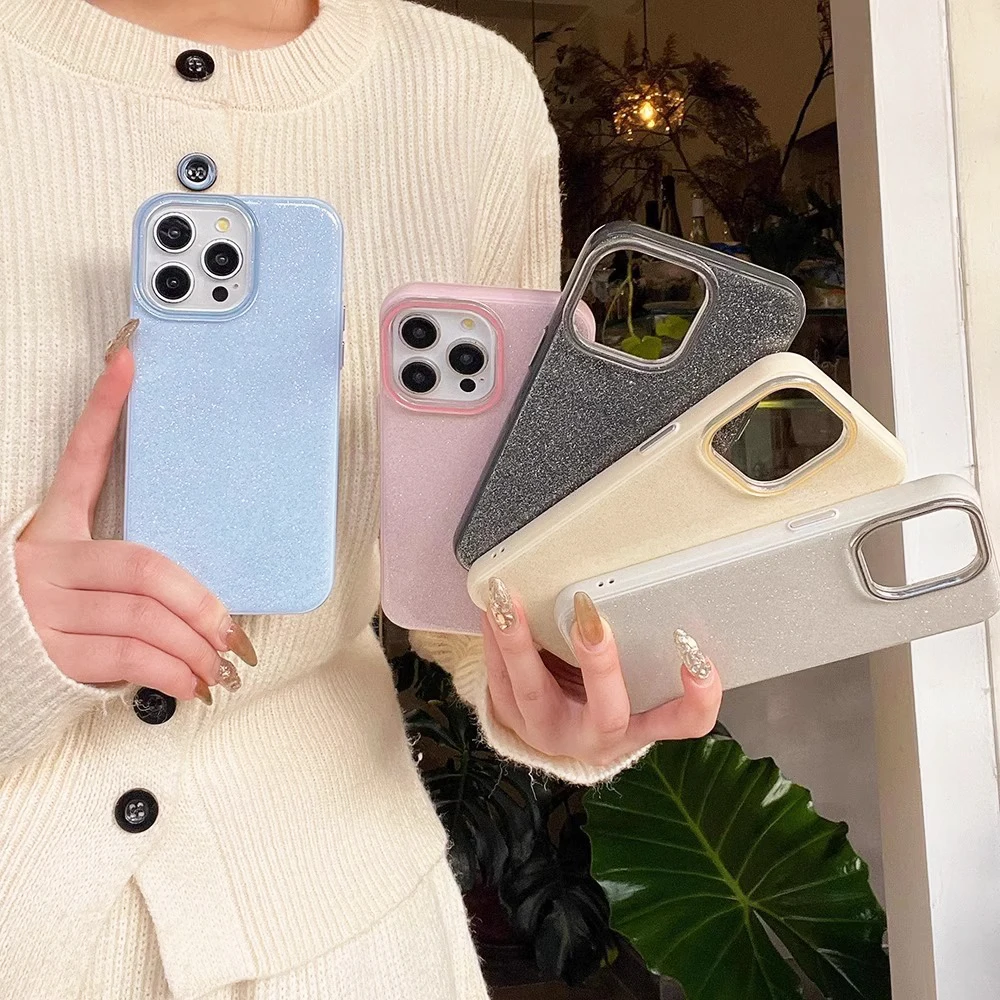 Funda híbrida de lujo con purpurina de Color caramelo para iPhone 17 Air 16 16E 15 14 13 12 11 Pro Max Plus, funda trasera dura de silicona suave - imagen 2