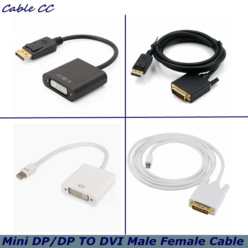Adaptador de cable DisplayPort a DVI Mini DP a DVI 24+1/24+5 macho/hembra 1080p adecuado para PC portátiles, monitores HDTV, proyectores