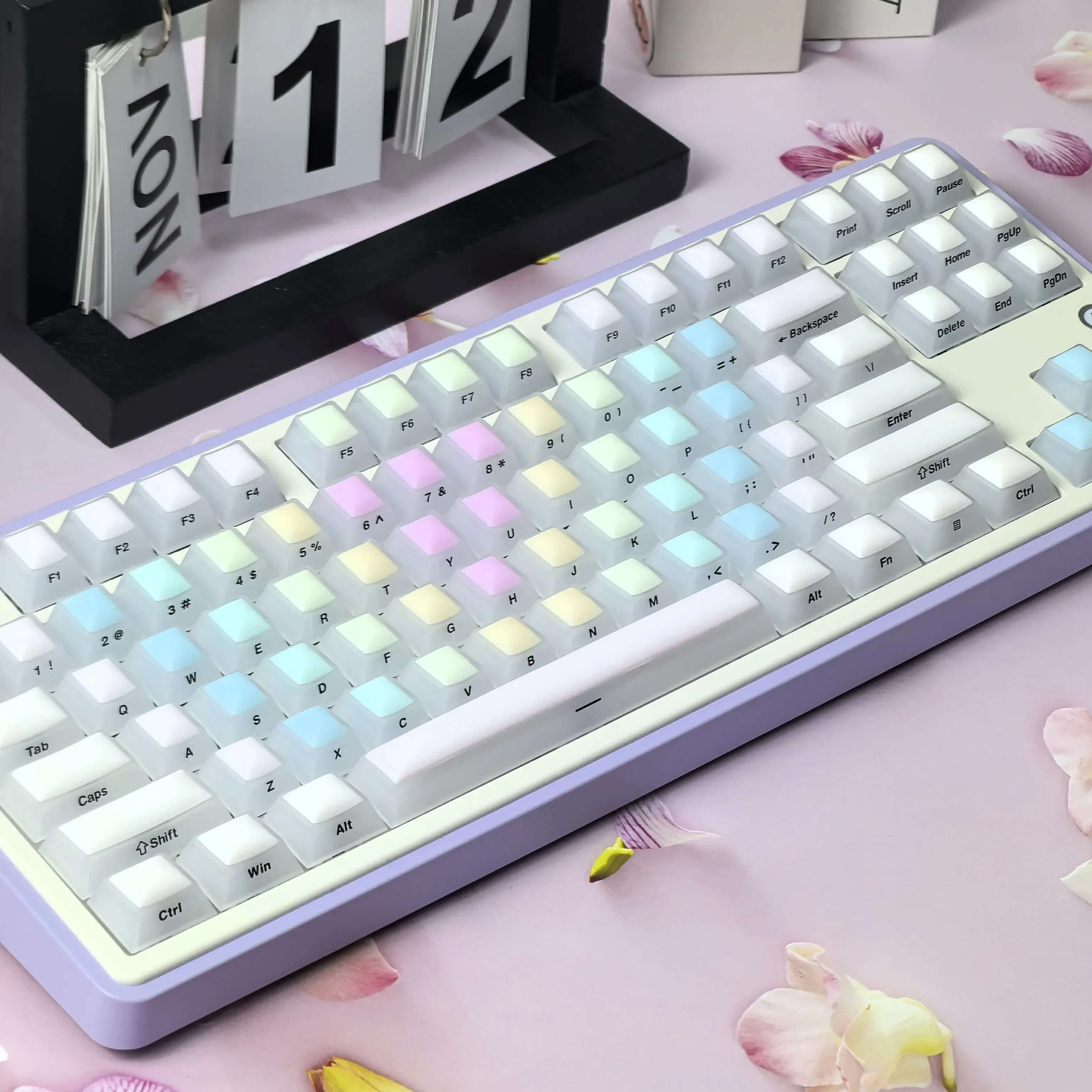 Tapa de tecla mate transparente, tapa de tecla de caramelo suave de arcoíris, teclas grabadas con lado blanco translúcido, Pc de cereza, 124 teclas, bonitas teclas DIY - imagen 5