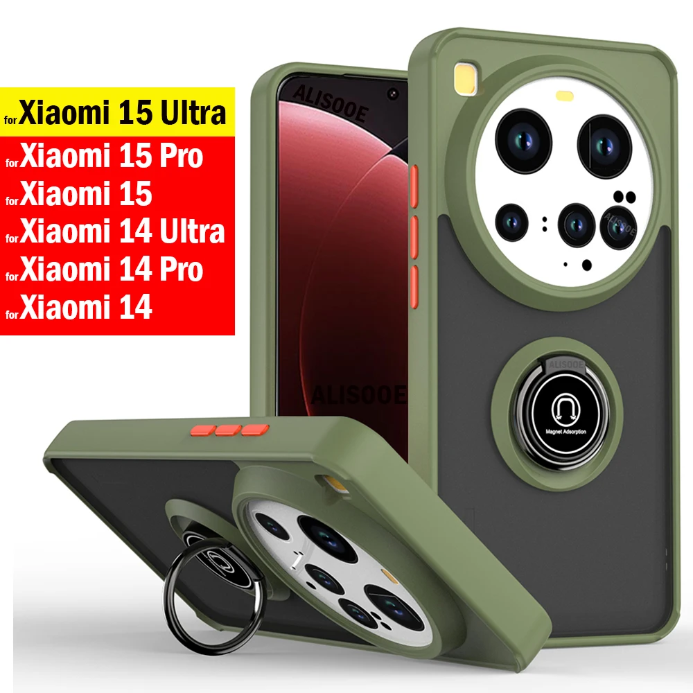 Funda con soporte para Xiaomi 15 Ultra 14 Pro, Funda con anillo de armadura, Funda translúcida para PC para Xiaomi 14, Funda protectora Ultra completa - imagen 2