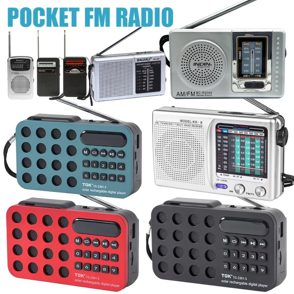 Mini Radio FM portátil de bolsillo BT, carga Solar/recargable, funciona con batería, Radio pequeña de emergencia, altavoz incorporado, reproductor MP3