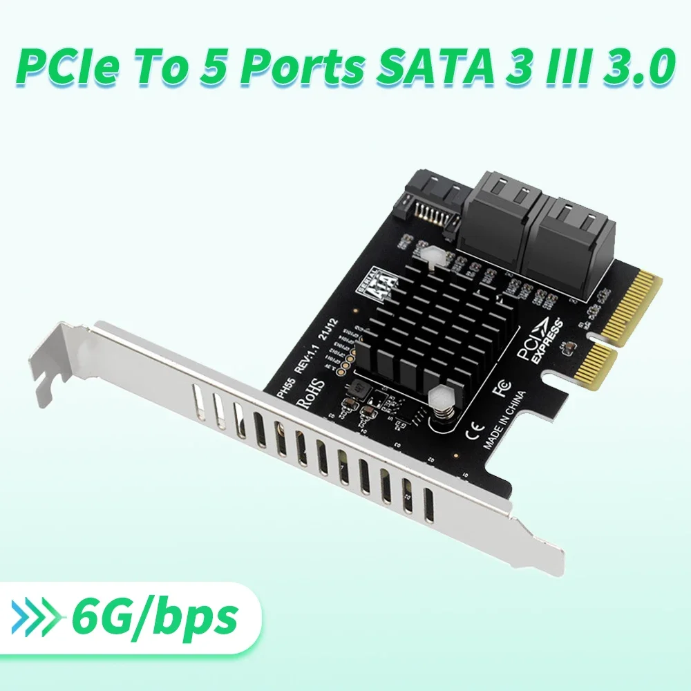 PCIe a 5 puertos SATA 3 III 3,0 6 Gbps SSD adaptador PCI-e 4x PCI Express X4 placa controladora tarjeta de expansión compatible con X8 X16 JMB585 - imagen 2