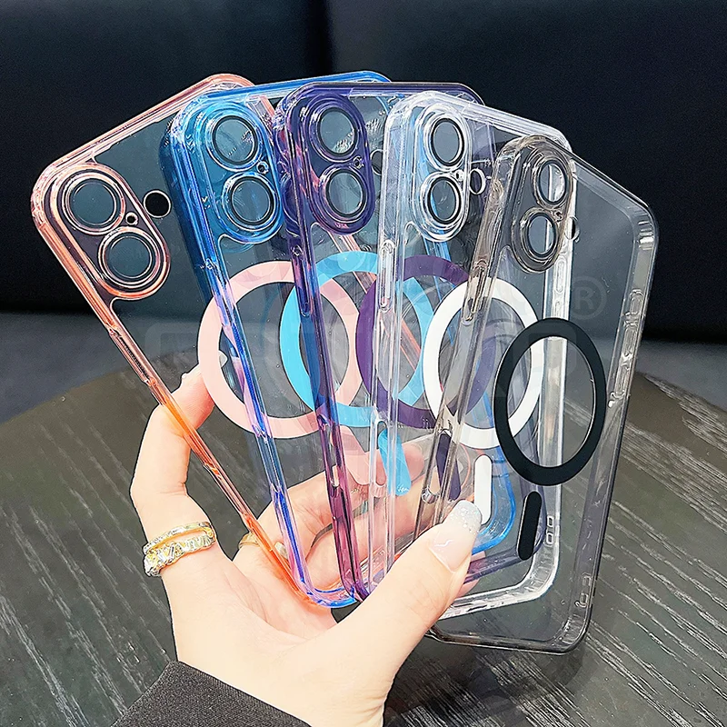 Funda Magsafe magnética transparente de lujo para iPhone 17 Air 16 15 14 13 12 11 Pro Max Plus Color caramelo híbrido duro suave Tpu Shell - imagen 2